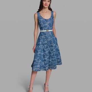 SLEEVELESS BOW JACQUARD DENIM DRESS