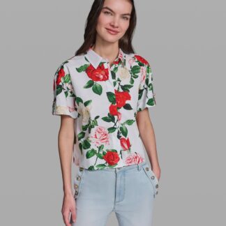 SHORT SLEEVE FLORAL PRINT POPLIN SHIRT