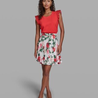 SATIN FLORAL PLEATED MINI SKIRT
