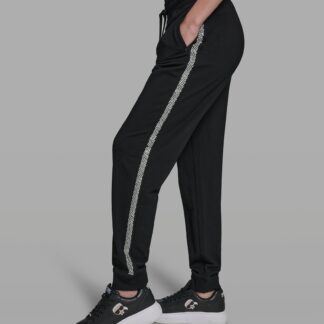MID-RISE COTTON AND MODAL-BLEND PEARL AND CRYSTAL TRIM ANKLE JOGGER