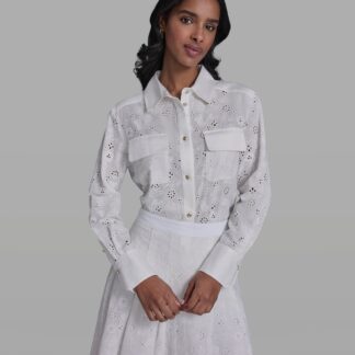 COTTON LOGO EYELET SHIRT