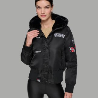 LOGO PATCH HOODED BOMBER JACKET