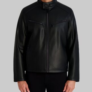 CIRCLE STITCH FAUX LEATHER JACKET