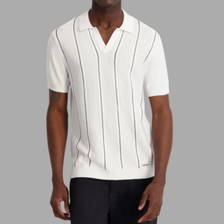 VERTICAL STRIPE TEXTURED JOHNNY COLLAR POLO