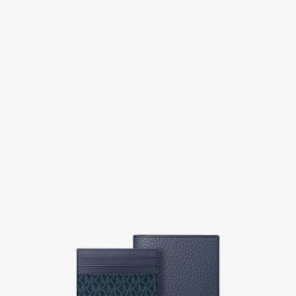 Pebbled Leather Billfold Wallet And Signature Logo Card Case Gift Set