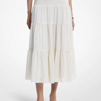 Smocked Georgette Tiered Skirt